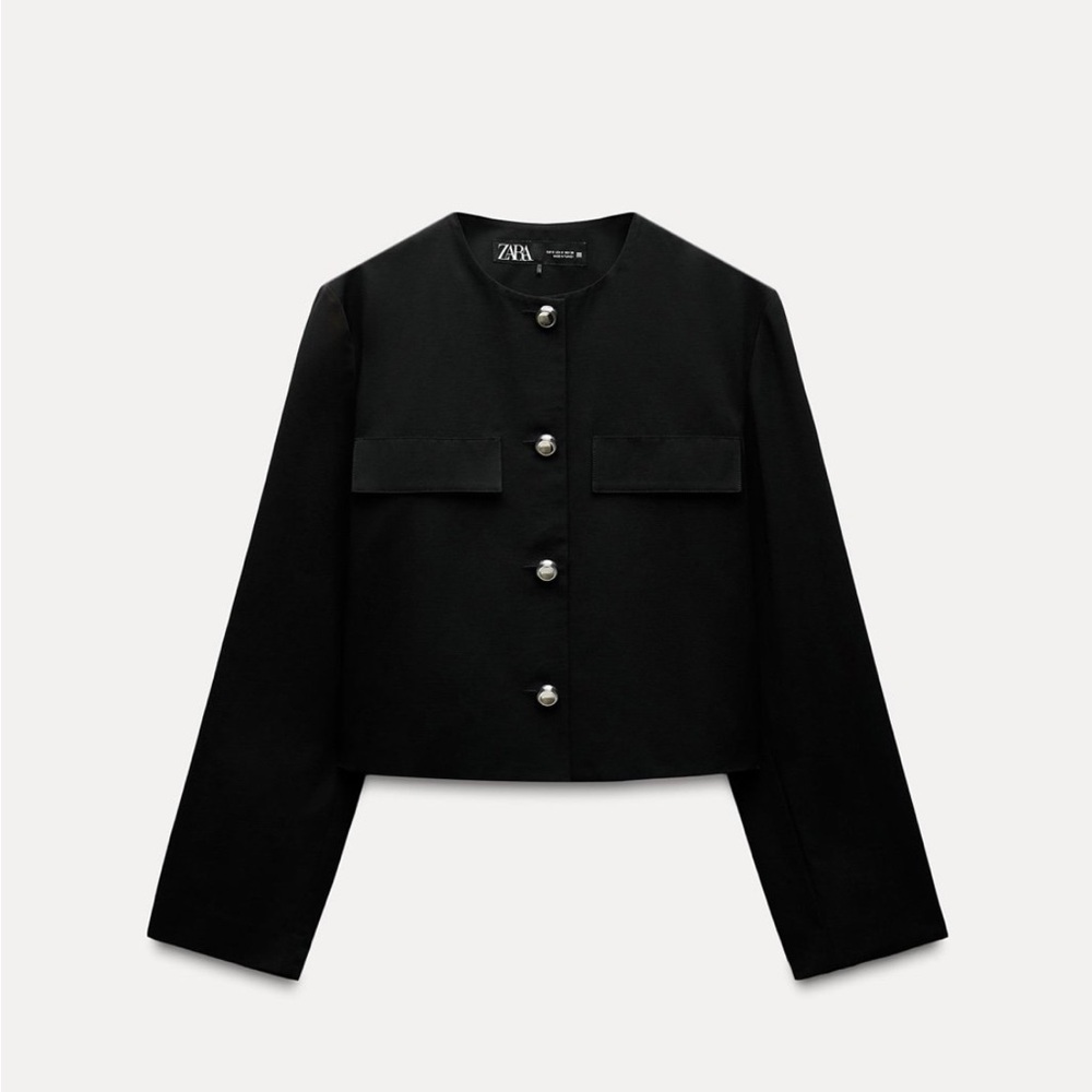 ZARA Blazer Military Jacket Gold Buttons Black High Collar